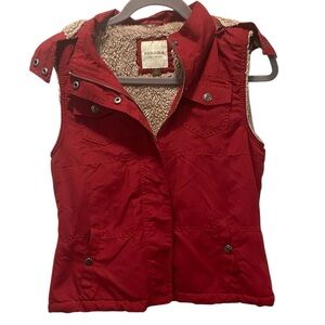 Sonoma Life + Style Women's Vest Faux Fur Lined Hooded Zip Up Red Size Small